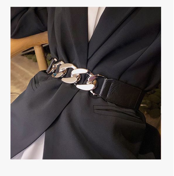 Cinturón de mujer de moda de lujo para mujer, cinturones elásticos de cadena dorada y plateada, accesorios de vestir, correa de cintura elástica para mujer