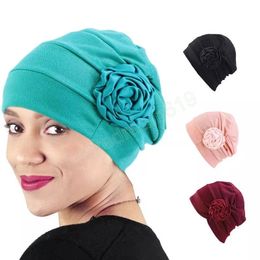 Chapeau à grande fleur pour femmes, casquette de chimiothérapie, musulman, Islam, à volants, bonnet de chimio contre le Cancer, Turban, accessoires pour cheveux