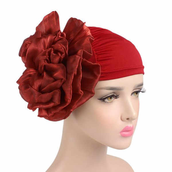 Femmes grande fleur Turban musulman Turbante élastique bandeau chimio perte de cheveux bonnet de couchage dames Beanie filles chapeau 9 couleurs
