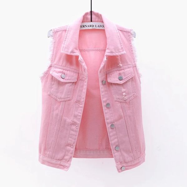 Femmes Big Size 6xl Denim Vest sans manches Washingtcoat Students Casual Tops Jeans Vestes Rose Rose Purple Joune bleu blanc Jacket240416