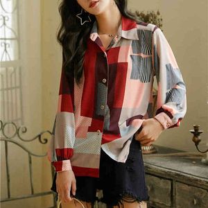 Vrouwen Big Size Blouse Turndown Collar Losse mouw Loose Fit Shirt Fashion Spring Autumn Elegant Ol Blouse Mujer Plus Size 210412