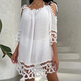 Femmes Bikini Cover-up Robe Sexy Crochet Maix de maillot de bain Cabinet UPS Shirt Lace Lace Loose Couleur solide Fashion Blans Bathing Bathing