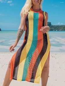Dames bikini bedekten gebreide haaksnede split tank jurk voor strandzwempak badpak zomerkleding