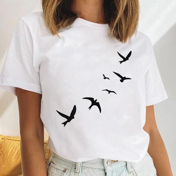 Femmes oiseau Simple dames Tee 90 s aquarelle décontracté femme vêtements hauts imprimer t-shirts dessin animé graphique T-shirt