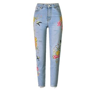 Jeans pour femmes Femmes Birdie Flower Avant et arrière Brodé Harajuku Taille haute Droite Porté irrégulièrement