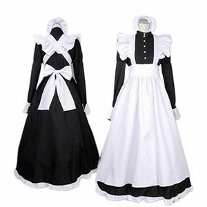 Vrouwen Zwart-wit Maid Kostuum Britse Stijl Lg Cafe Maid Dr Mannen Outfit Cosplay Kostuum g1bs #