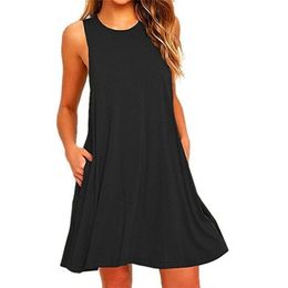 Mujeres Negro Azul Vestido de verano Poliéster Manga corta Oneck Tops Casual Vestido suelto Mujer Calle Vestido blanco Vestidos 220705