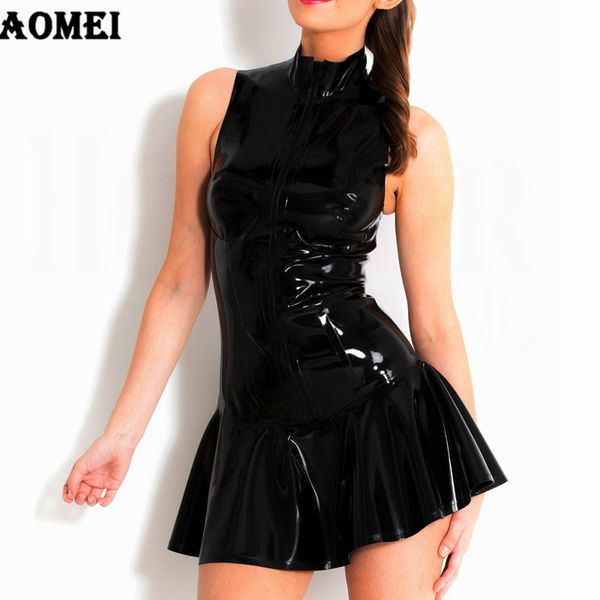 Femmes Noir Bodycon PVC Une ligne Turtle Neck Robes Soirée Sexy Club Wear Costumes serrés Vêtements Mini Robe Robes 210416