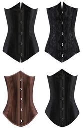 Femmes Black Corset Top 12pcs en acier en acier désossé satin sous-coussin de laine rembourrée