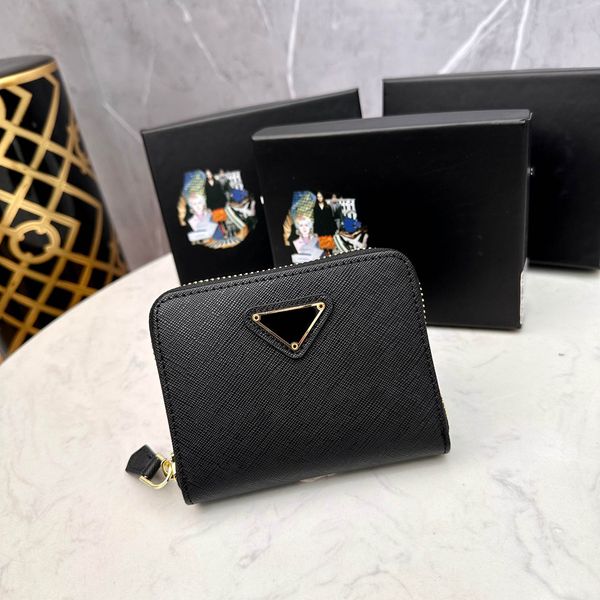 Cartera de diseñador negra para mujer Carteras cortas con cremallera Monedero de cuero genuino Titulares de tarjetas Mini billetera para mujer Cuero de vaca Oro y plata Zippy Zero Monedero con caja