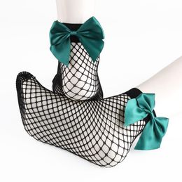 Vrouwen zwarte visnet sokken met strik fancy jurk elastische uitgehold sexy mesh netto enkel sokken hosiery