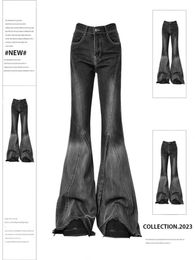 Femmes Black Flare Jeans Vintage Y2K 90S Aesthtique Baggy Denim Tablers Emo 2000S Harajuku Pantalon cowboy large Vêtements trash 240423