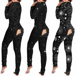 Vrouwen Zwarte Jumpsuit Met Butt Flap Voor Volwassenen Sexy Nachtkleding Romper Open Butt Pyjama Pyjama Lg Bodysuit Loungewear Onesies D9OI #