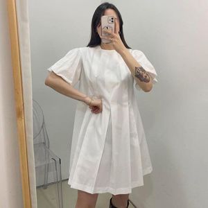 Vrouwen Zwart Korea Chic Puff Sleeve Losse Casual Dames Zomer Product Plissed Dress Trendy Kleding Vestido 16W832 210510