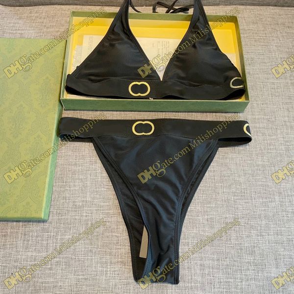 Femmes Noir Lettre Designer Bikini Deux Pièces Taille Haute Maillots De Bain