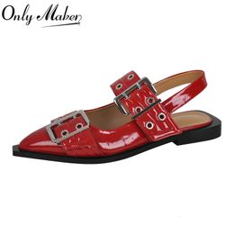 Mujeres Black solo fabricante Cinturón de punta puntiaguda hebilla Slingback Flats cómodos Punk Retro Mary Jane Femenino Zapatos