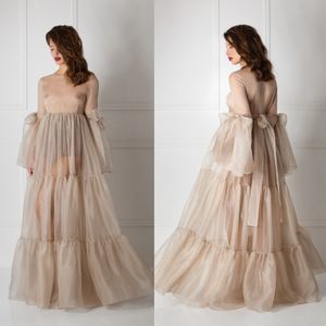 Vrouwen Zwart Sexy Sheer Nachtkleding Vrouwen Badjas Lint Tule Kant Lange Mouw Boog Mantel Vloer Lengte Robe Prom Bruidsmeisje Shawel