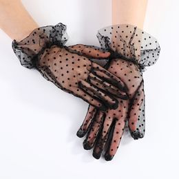 Femmes noires sexy transparent dot meesh tulle gants gants de mariage gants de robe de mariée mince accessoires de robe de fête de bal