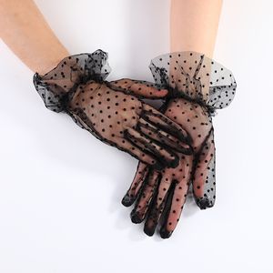 Mujeres negras sexy transparentes dot malla guantes de tul de boda guantes de novia delgada fiesta de baile de baile accesorios para bailar