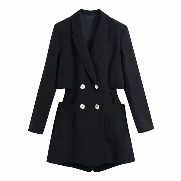 Femmes Black Shorts Combinaison avec fermeture à glissière sans manches Mode Costume Style Global Romper Printemps Automne 210531