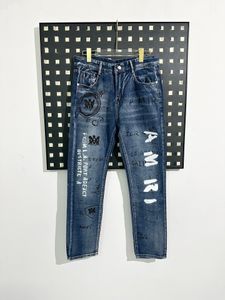 Femmes Black Empilled Pantals Men Skinny Designer Jeans Vintage Wash Solid Blue Straight Fit Long Casual Denim Pantoureurs Spring Summer Streetwear # A14