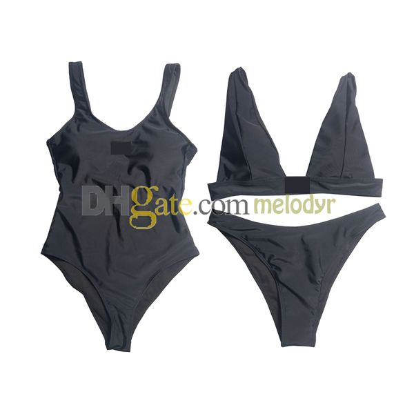 Femmes maillot de bain noir classique Badge Sexy fendu maillot de bain taille haute une pièce maillot de bain été voyage natation Biquinis