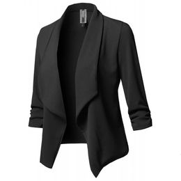 Mujeres Blazers negros delgados Cardigan Caída y chaquetas Ruchadas Ruchadas asimétricas Traje de negocios casual de negocios 240507