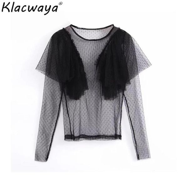 Blusa de Organza transparente negra para mujer, camisas de moda de playa para verano, camisa elegante para el sol para mujer, Tops elegantes para fiestas para niñas Wom1969643 2021