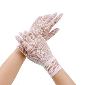 Vrouwen zwart witte zomer rijdende handschoenen mesh visnet handschoenen kanten mantens full vinger meisjes kanten mode mode mitten