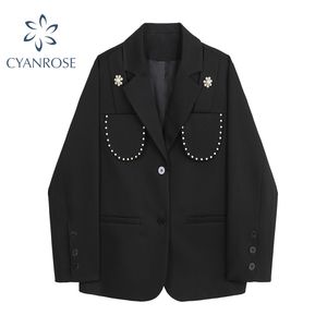 Femmes Blazer Noir Printemps Automne Costume Veste Survêtement À Manches Longues Lâche Solide Coréen Mode Décontractée Dames Blazer Femme 210417