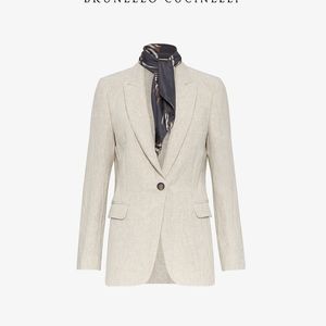 Vrouwen blazer brunello cuccinelli jas voor vrouw lente en herfst linnen linnen vrijetijdsspak met een lange mouw met knoop