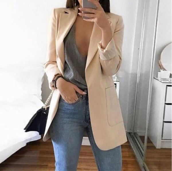 Femmes Blazer Vestes minces à manches longues décontractées ouvertes Front office Lady Suit ol Lapel Coat Cardigan Formal 220818