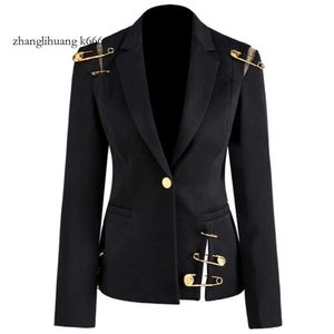 Chaqueta blazer femenina 2024 alfileres deco hueco sale delgado de un solo botón high street 2021 trajes de mujer blazers 's s