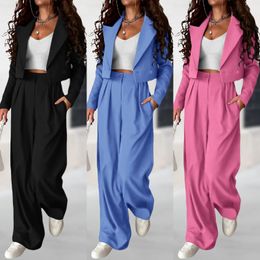 Vrouwenblazerjassen en brede pootbroeken Set Solid Color Business Casual Pak Sets veelzijdige 2 -delige sets vrouwelijke werkoutfits 240421