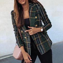 Vrouwen Blazer Plaid Print Revers Lange Mouwen Herfst Dikke Doublebreasted Vest Formele Zakelijke Winterjas Voor Vrouwelijke 240109