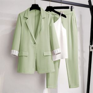 Vrouwen blazer pak voor lente herfst dame blazer jas + lange broek vrouwelijke bovenkleding elegante dames jas plus size M-4XL 210721