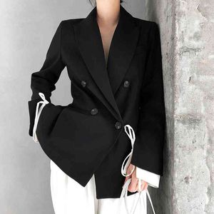 Femmes Blazers et vestes élégant Slim Fit FakeTwo pièce costume noir veste Feminino Branco femme vêtements de travail 210608