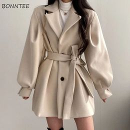 Vrouwen combineren casual elegante lantaarn mouw bovenkleding trendy Koreaanse stijl vrouwelijke ulzzang solide streetwear preppy kleding chic 221119