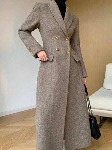 Femmes mélange en Long manteau automne hiver rétro haut de gamme tempérament taille longueur veste femme bureau dame mode 231018