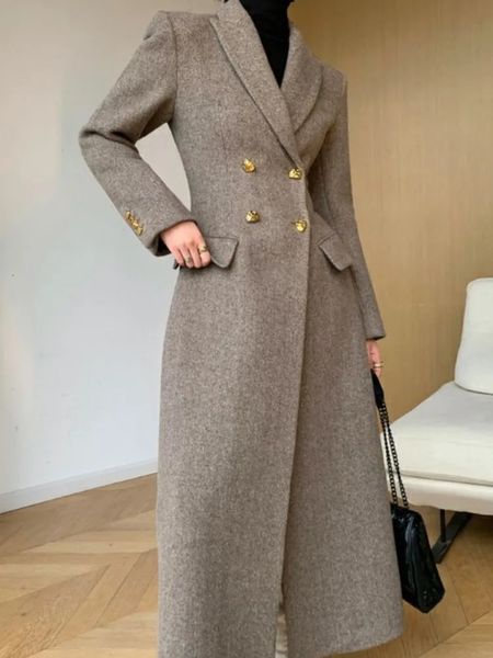 Femmes mélange en Long manteau automne hiver rétro haut de gamme tempérament taille longueur veste femme bureau dame mode 231023