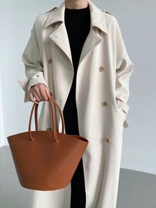 Femmes mélange Trench manteau automne hiver tendances Style britannique lâche moyen Long Double boutonnage à lacets coupe-vent femme vêtements 231120