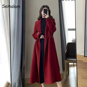 Women Blends Automne hiver bordeaux Hepburn Style manteau de laine femmes à manches longues élégant à lacets pardessus vêtements d'extérieur Robe à revers vêtements féminins 231212