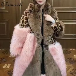 Mujeres mezclas moda europea streetwear piel manga larga toka doble cara abrigo de cuero mujeres invierno tendencia bordado lentejuelas chaqueta 231129