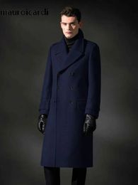 Femmes Mélanges Mauroicardi Automne Hiver Long Chaud Smart Casual Bleu Marine Noir Manteau De Laine Hommes Double Boutonnage De Luxe Pardessus 231101