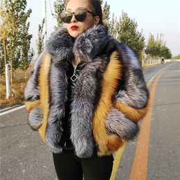 Femmes mélanges vraie veste de fourrure naturelle femmes de luxe véritable argent manteau court manches longues hiver peluche rouge femme 230213