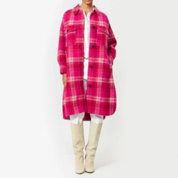 Женское смешанное весеннее женское пальто, уличное шерстяное пальто в клетку с лацканами, повседневная рубашка, длинное короткое пальто 230927