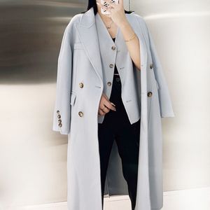 Vrouwen combineren vrouwen mode dubbelzijdig 100 jas borsten twee stukken set vest en bovenkleding en mantel vaste kleur 221119