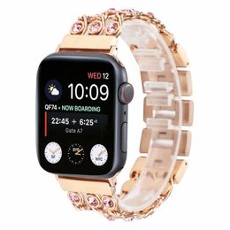 Bracelet en diamant pour femmes, bracelet en métal pour montre 6 SE 5 4 3, pour iWatch 40mm, 44mm, 38mm, 42mm, série Fran-cdp en or rose 240311