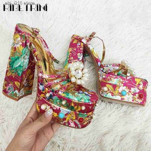 Vrouwen blokkeren chunky heelsi diamanten strass jurk hoge sandalen dubbele platform open teen buckle ontwerper mode schoenen vrouw t230828 717