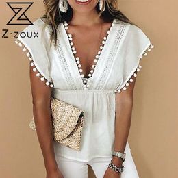 Vrouwen blouse v-hals mouwloze kanten top wit shirts holle backless sexy dames tops 3XL zomer 210524